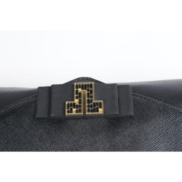 Tory Burch Black Deco Saffiano Leather Clutch Bag Evening Elegant Chic Purse - Picture 14 of 16